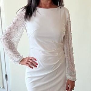 Marina Women's Beaded Sleeve Long Formal Gown-